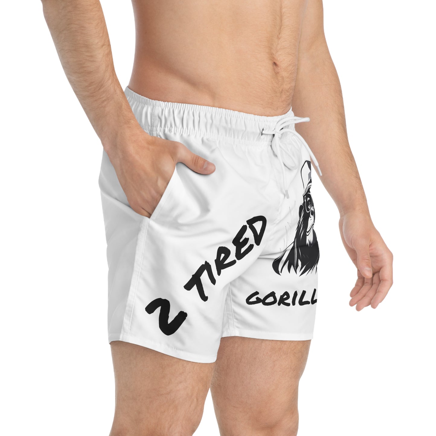 2 Tired Gorillaz, Swim Shorts (White)