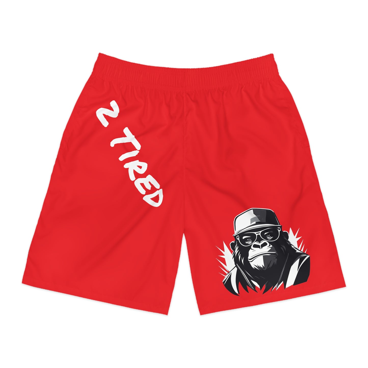 2 Tired Gorillaz, Men's Running Shorts (Red)