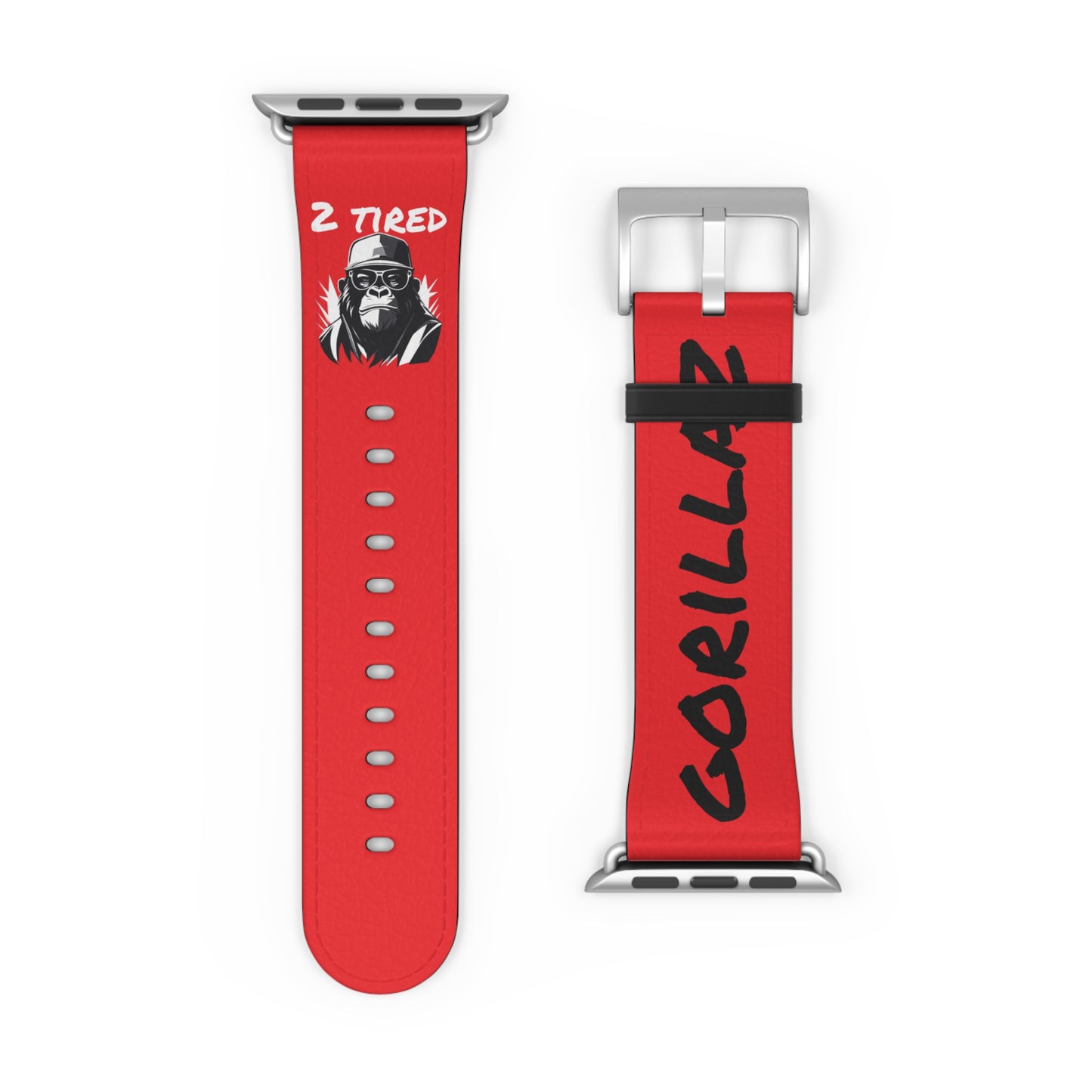 2 Tired Gorillaz, Vegan Leather Watch Band (Red)