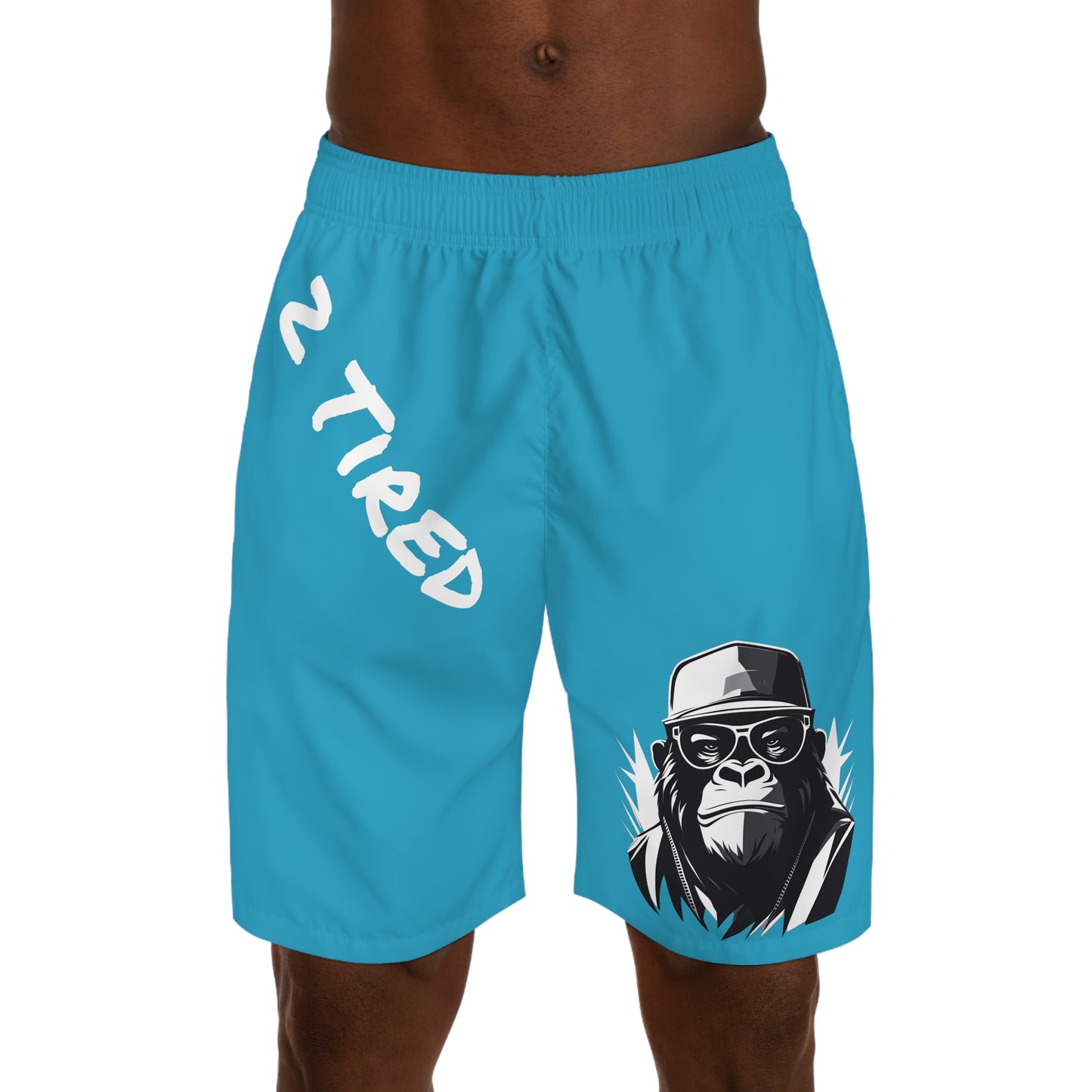 2 Tired Gorillaz, Men's Running Shorts (Turquoise)