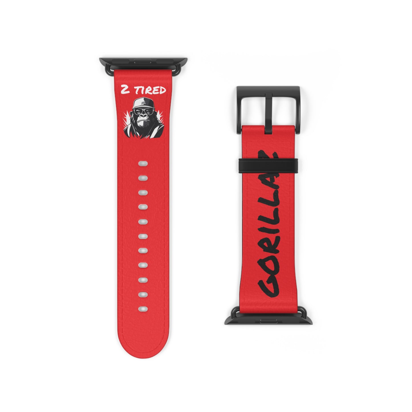 2 Tired Gorillaz, Vegan Leather Watch Band (Red)