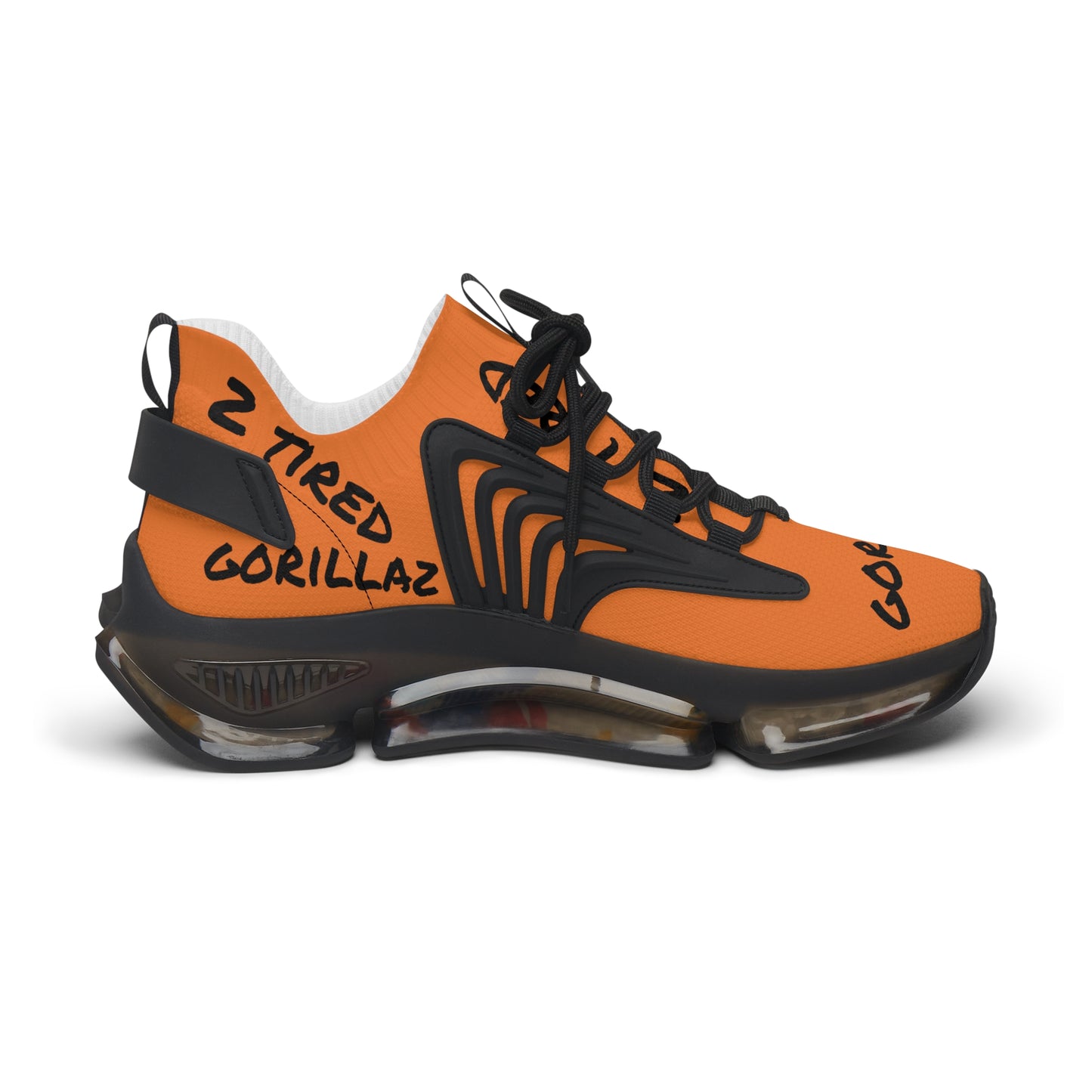 2 Tired Gorillaz, Women's Mesh Sneakers(Orange/Black)