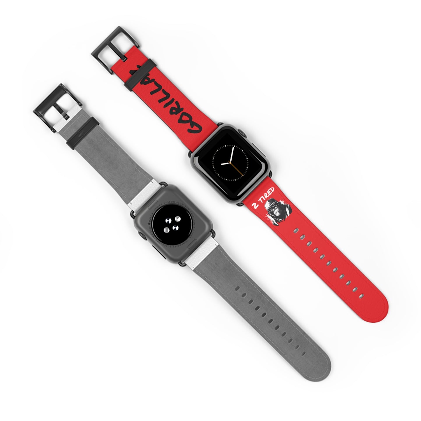 2 Tired Gorillaz, Vegan Leather Watch Band (Red)