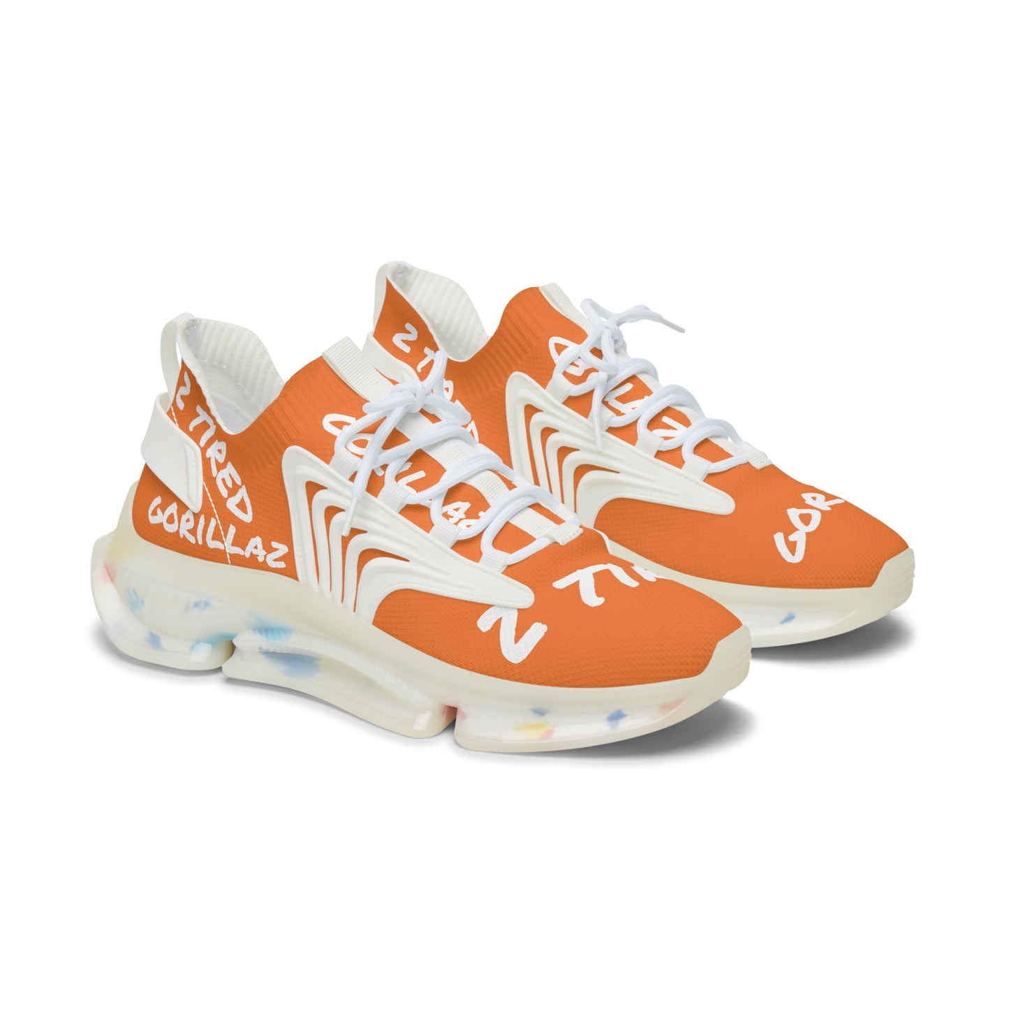 2 Tired Gorillaz, Women's Mesh Sneakers(Orange/White)