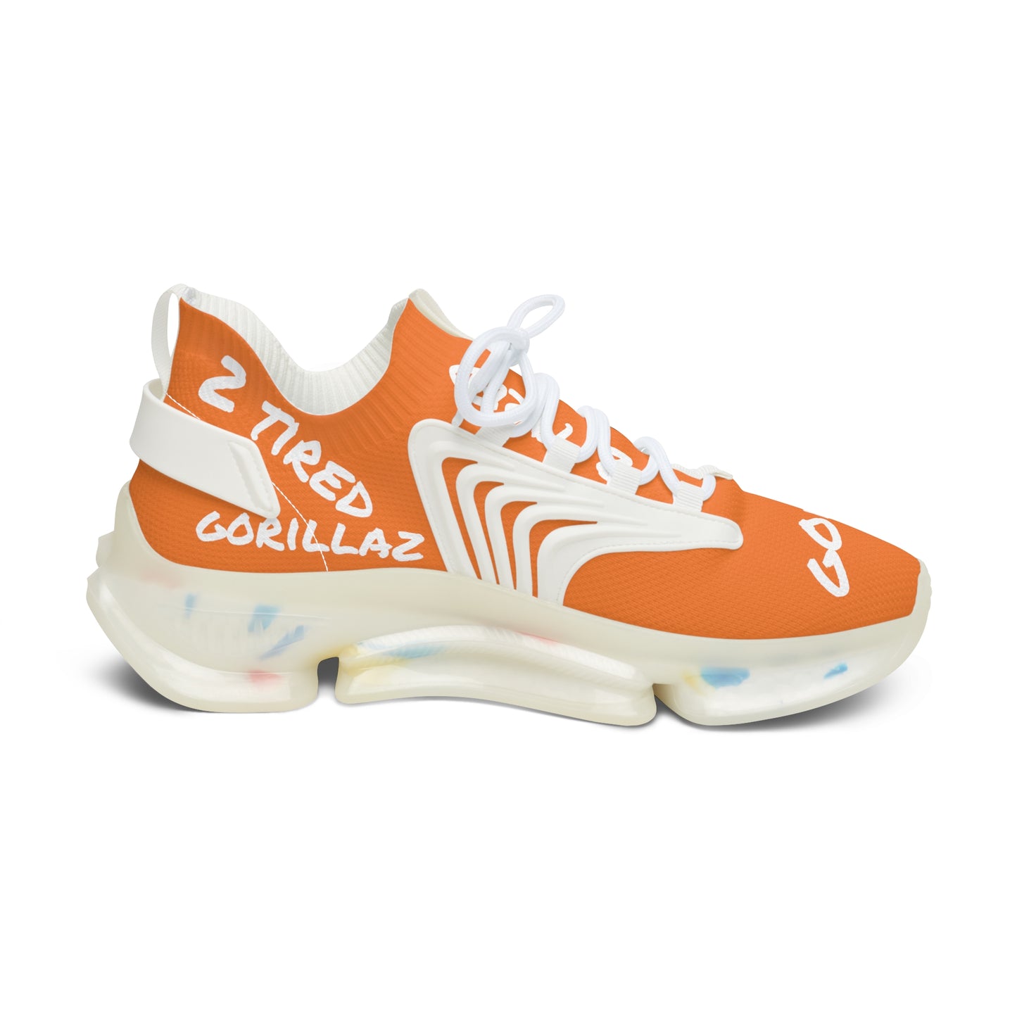 2 Tired Gorillaz, Women's Mesh Sneakers(Orange/White)