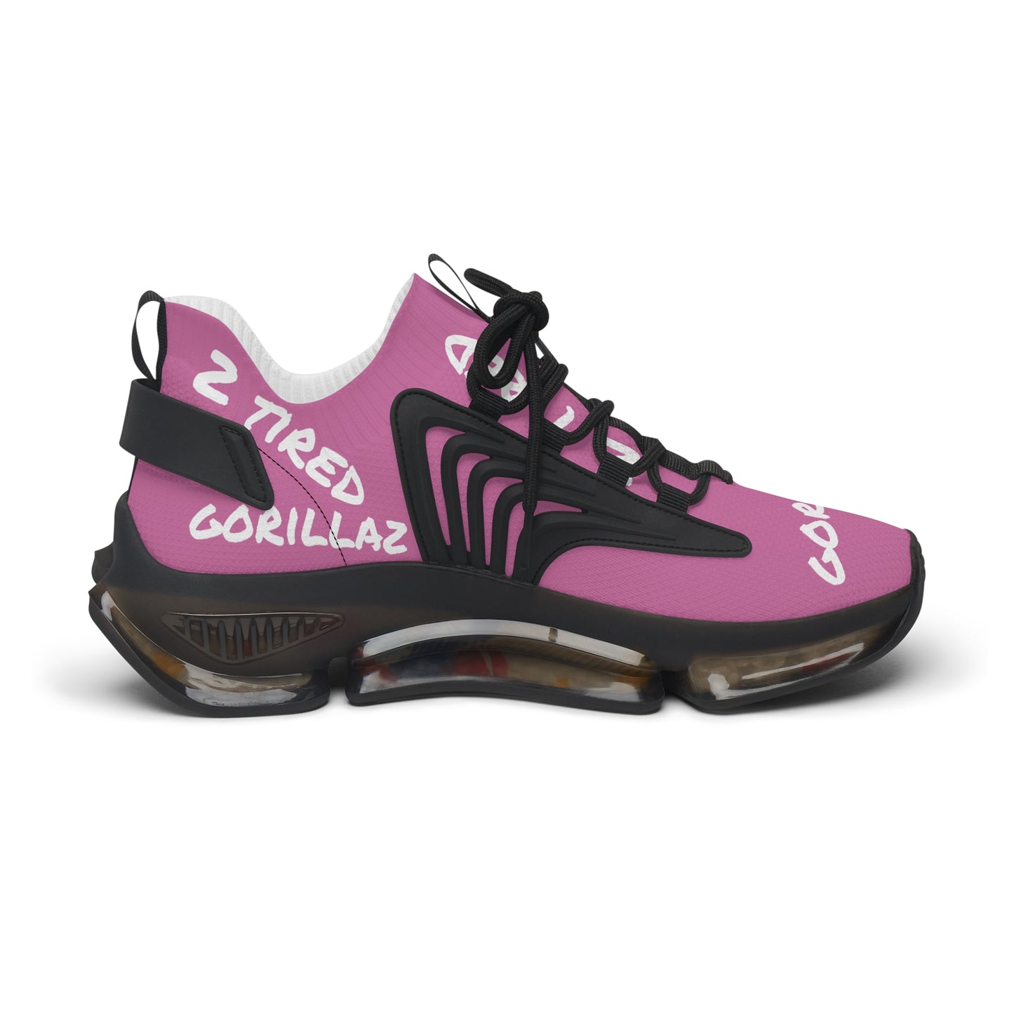 2 Tired Gorillaz, Women's Mesh Sneakers(Pink/White)