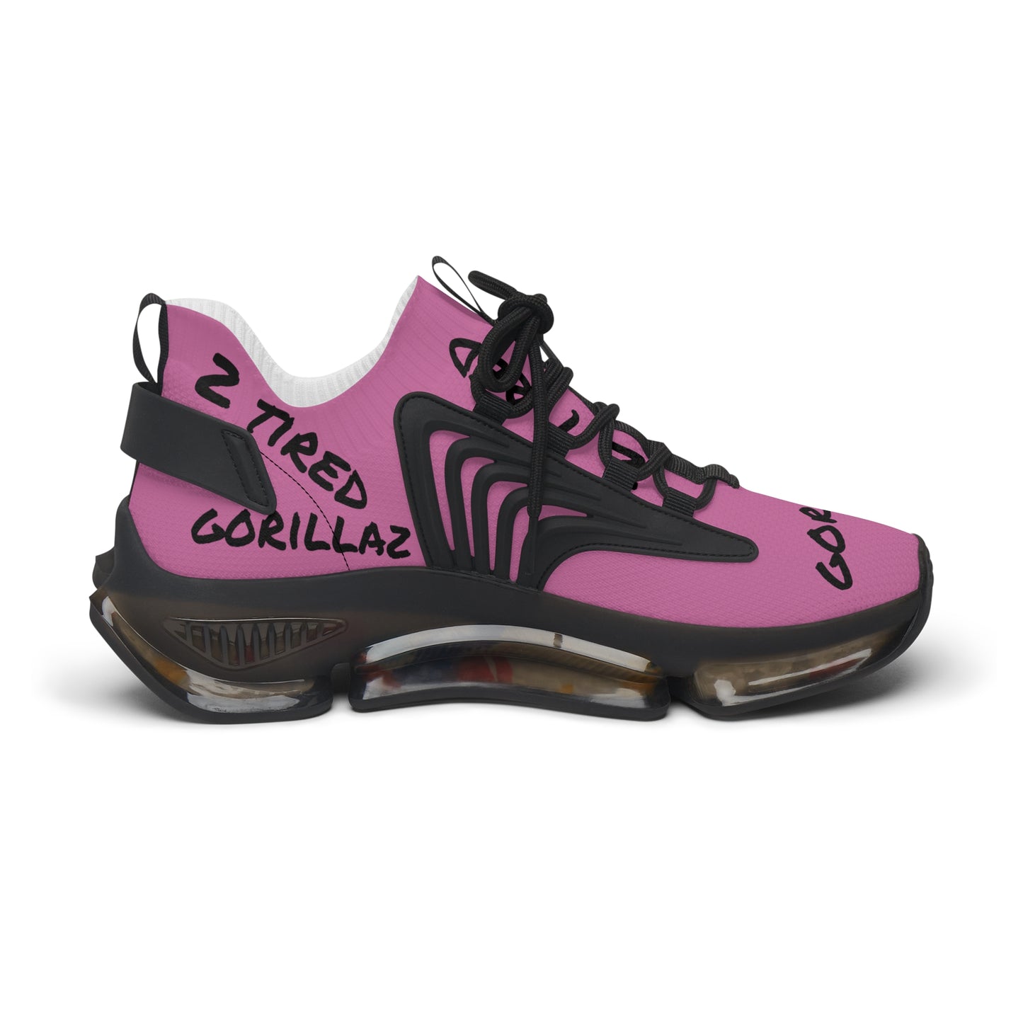 2 Tired Gorillaz, Women's Mesh Sneakers(Pink/Black)