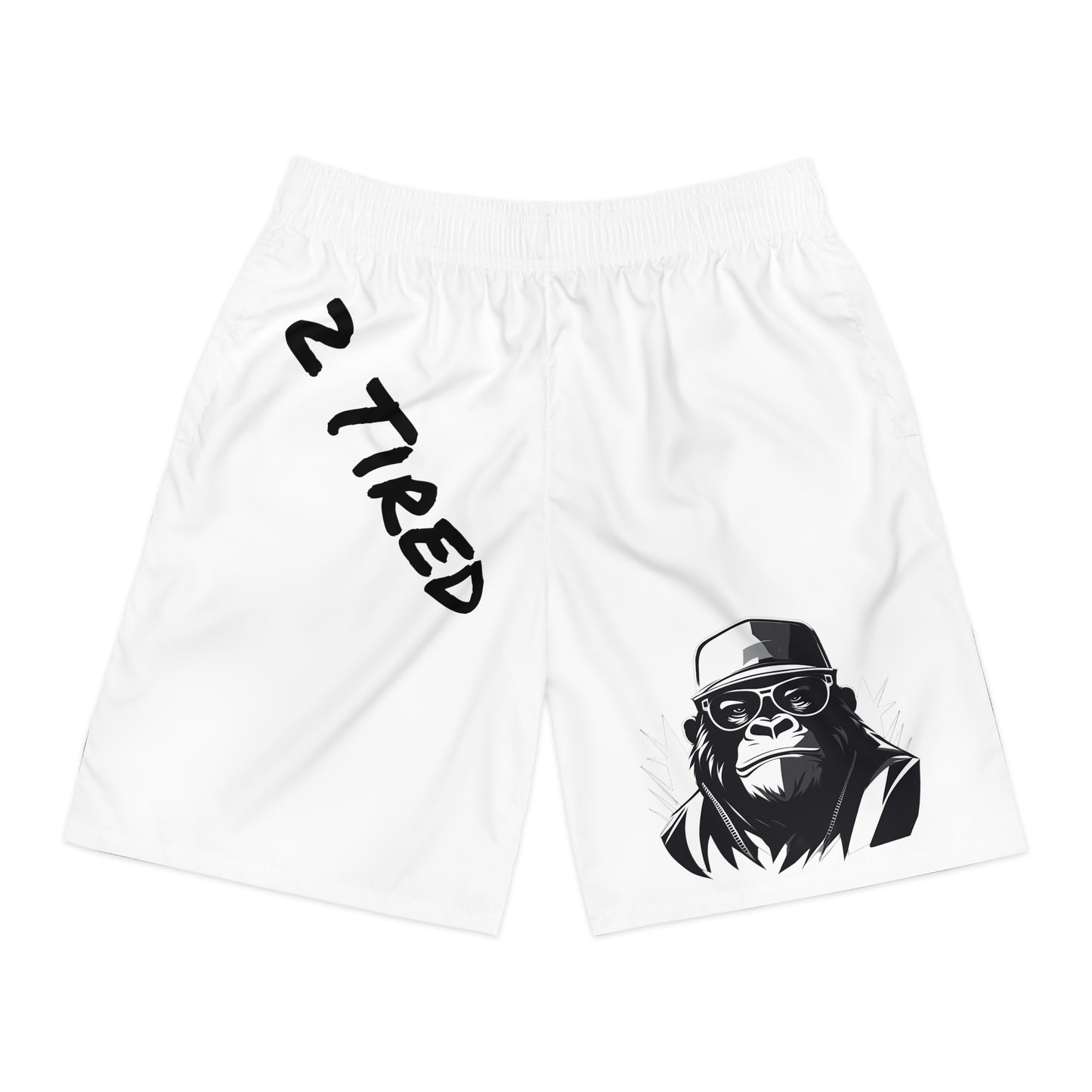 2 Tired Gorillaz, Men's Running Shorts (White)