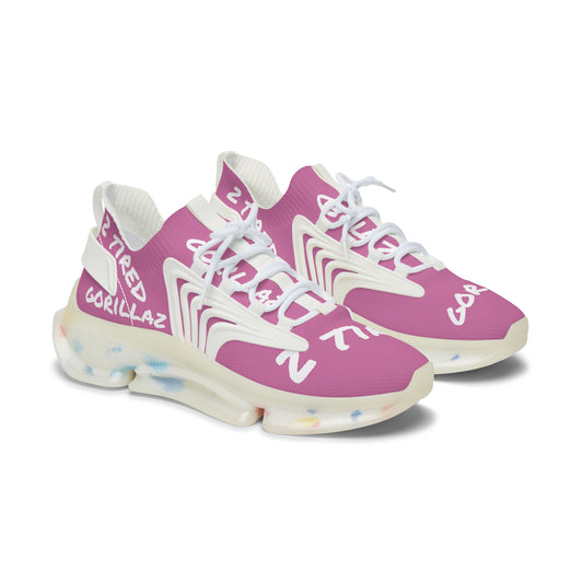 2 Tired Gorillaz, Women's Mesh Sneakers(Pink/White)