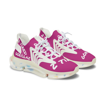 2 Tired Gorillaz, Women's Mesh Sneakers(Dark Pink/White)