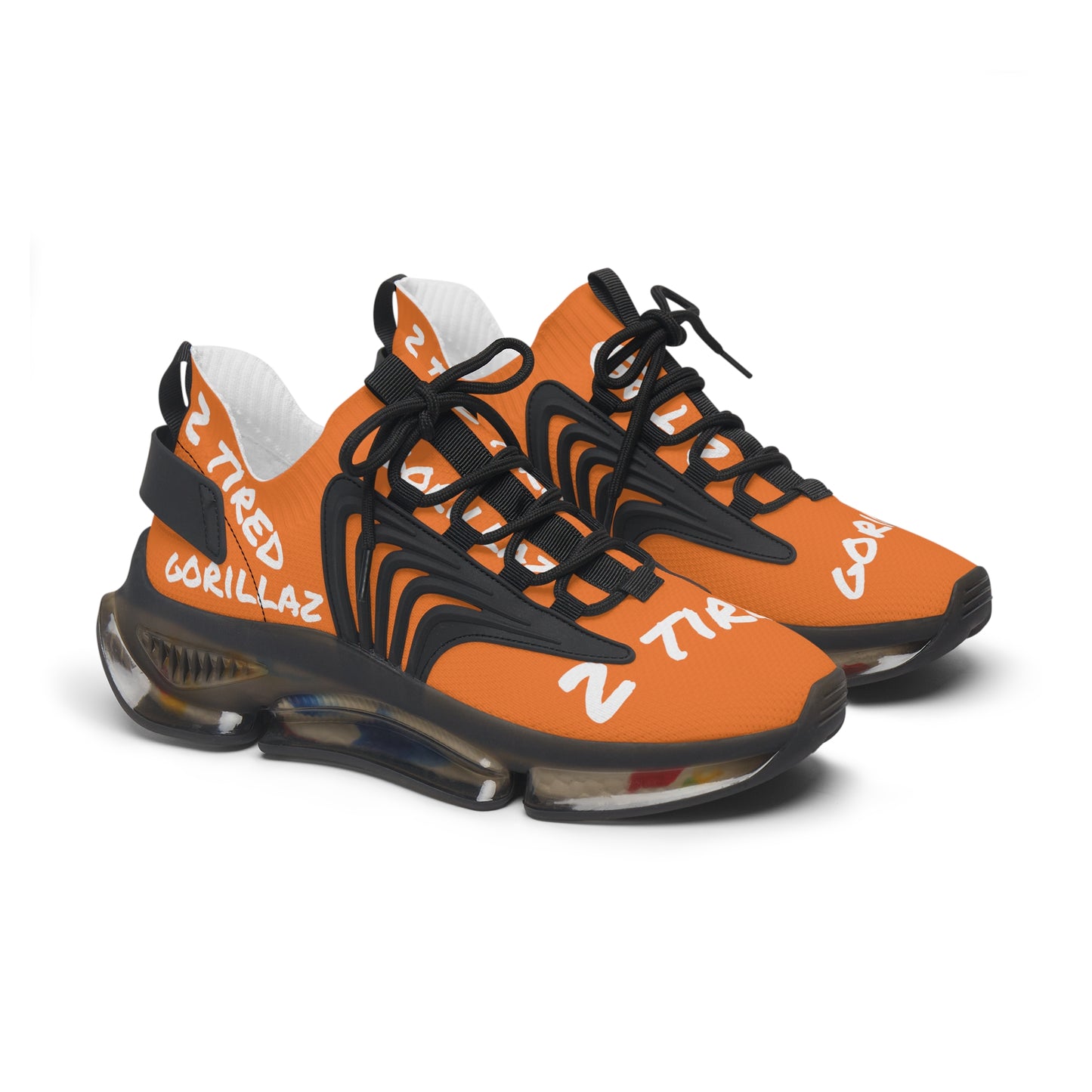 2 Tired Gorillaz, Women's Mesh Sneakers(Orange/White)