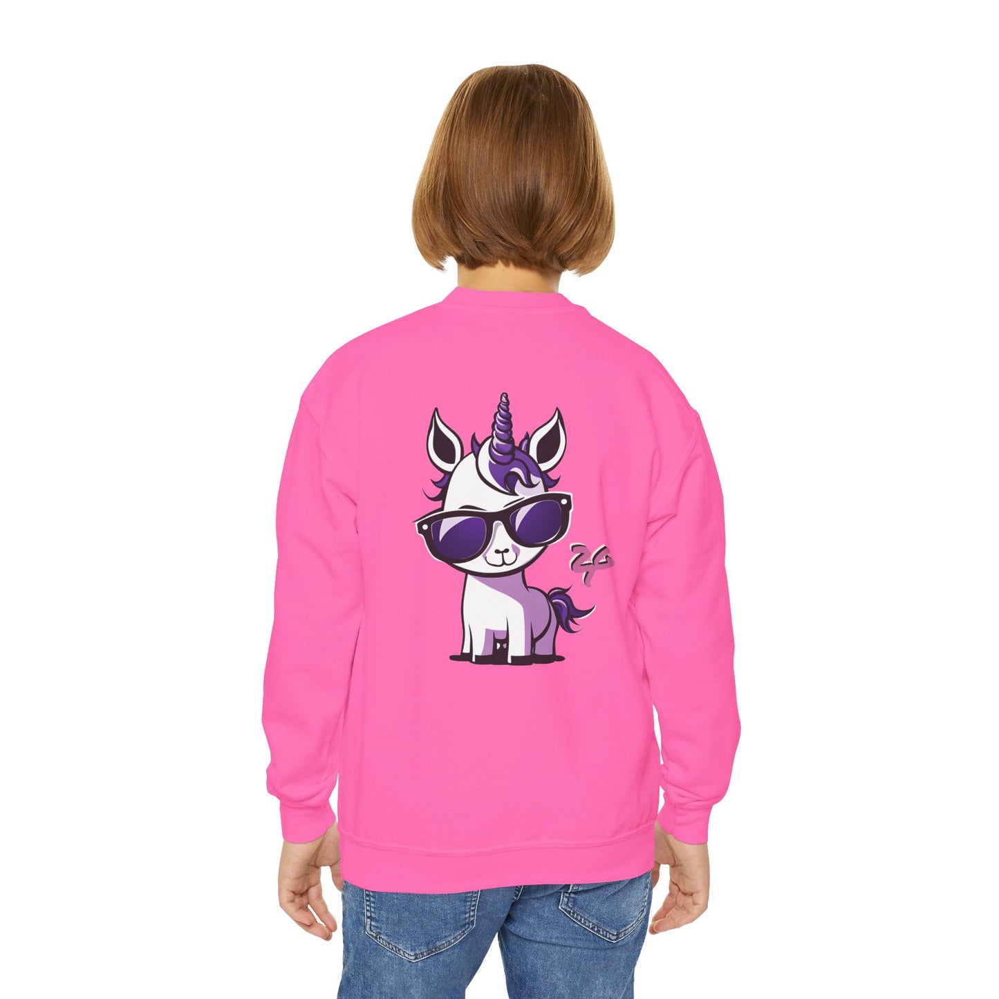 2 Tired Gorillaz, (Lina Unicorn (back)) Teen Crewneck Sweatshirt