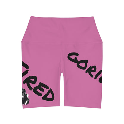 2 Tired Gorillaz, High Waisted Gym Shorts (Pink)