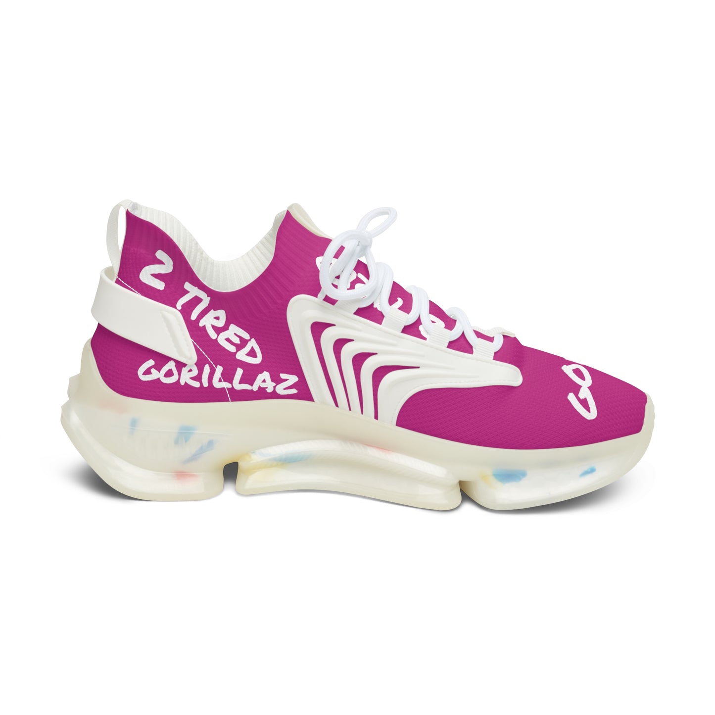 2 Tired Gorillaz, Women's Mesh Sneakers(Dark Pink/White)