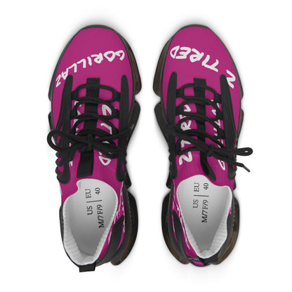 2 Tired Gorillaz, Women's Mesh Sneakers(Dark Pink/White)