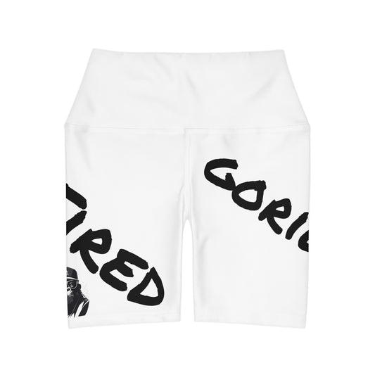 2 Tired Gorillaz, High Waisted Gym Shorts (White)