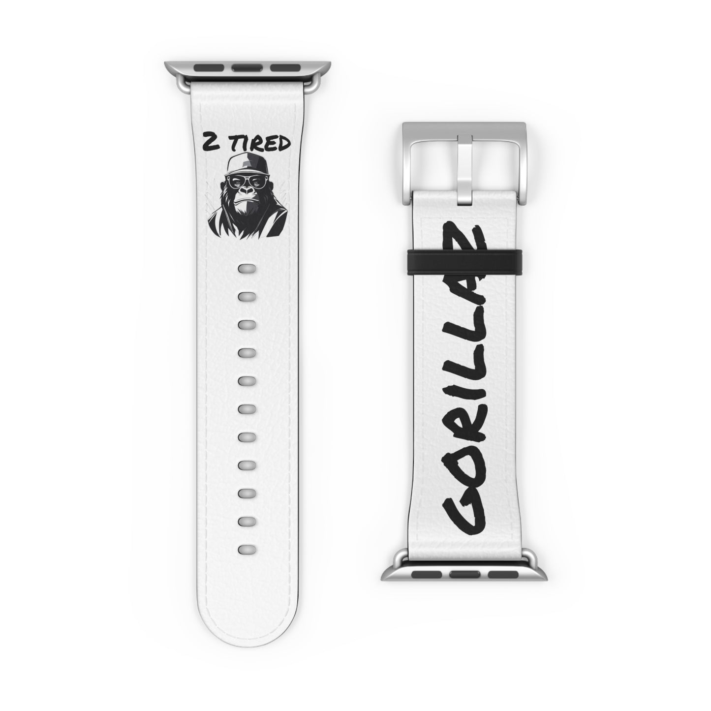 2 Tired Gorillaz, Vegan Leather Watch Band (White)