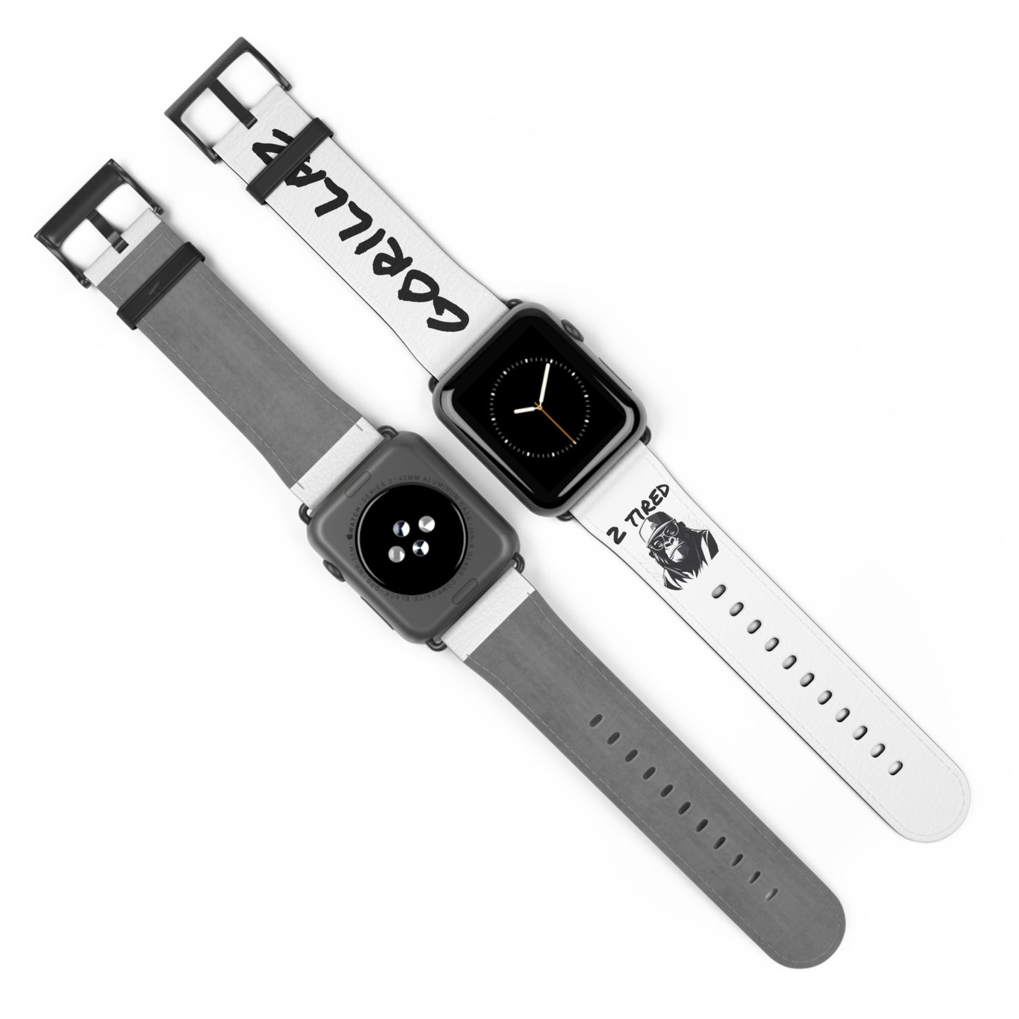 2 Tired Gorillaz, Vegan Leather Watch Band (White)