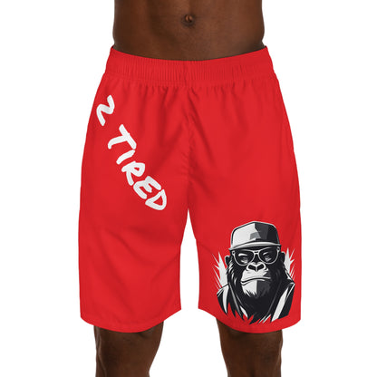 2 Tired Gorillaz, Men's Running Shorts (Red)