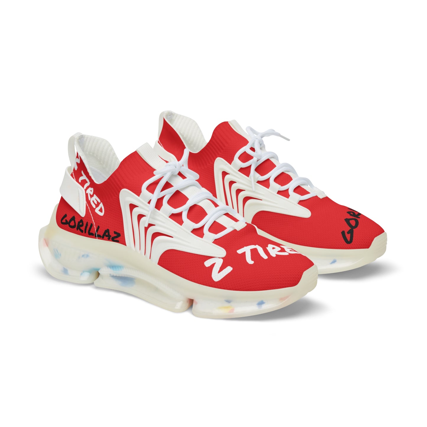 2 Tired Gorillaz, Men's Mesh Sneakers (Red)