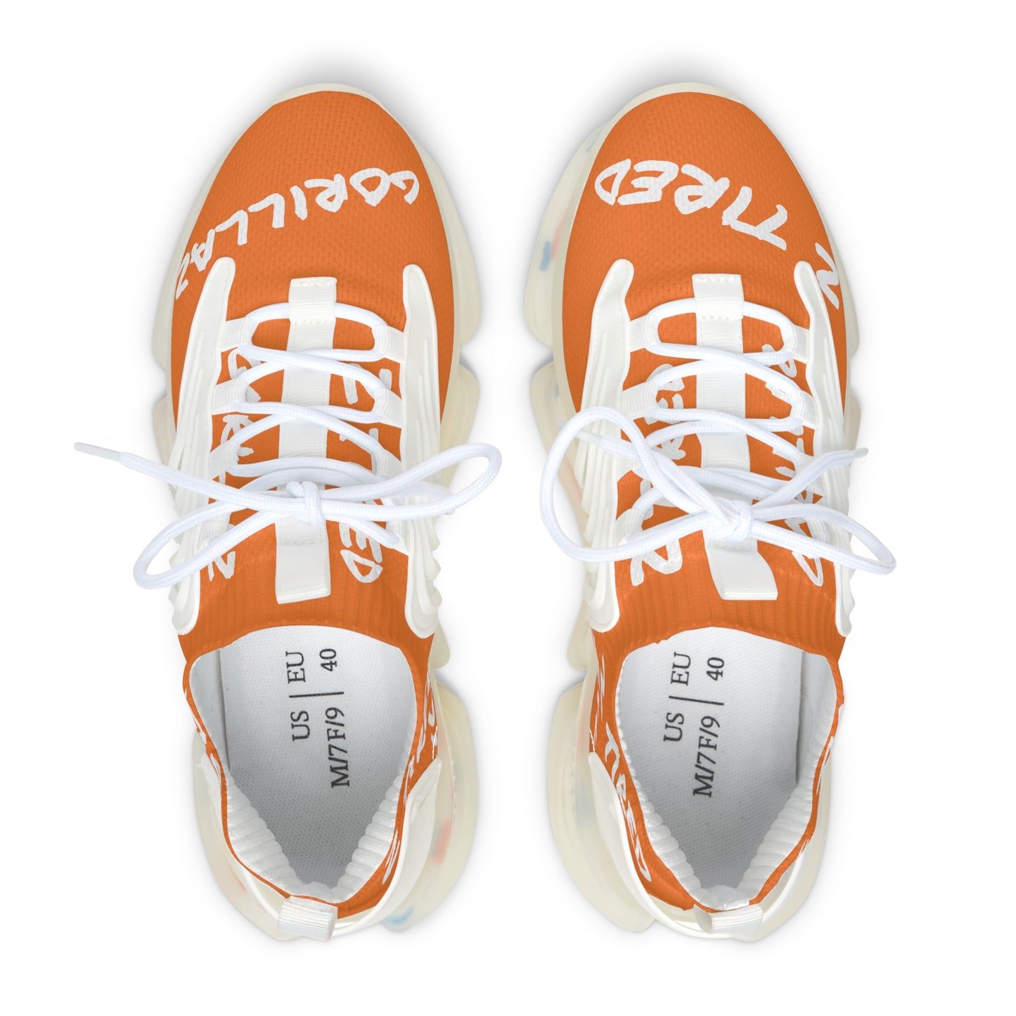 2 Tired Gorillaz, Women's Mesh Sneakers(Orange/White)