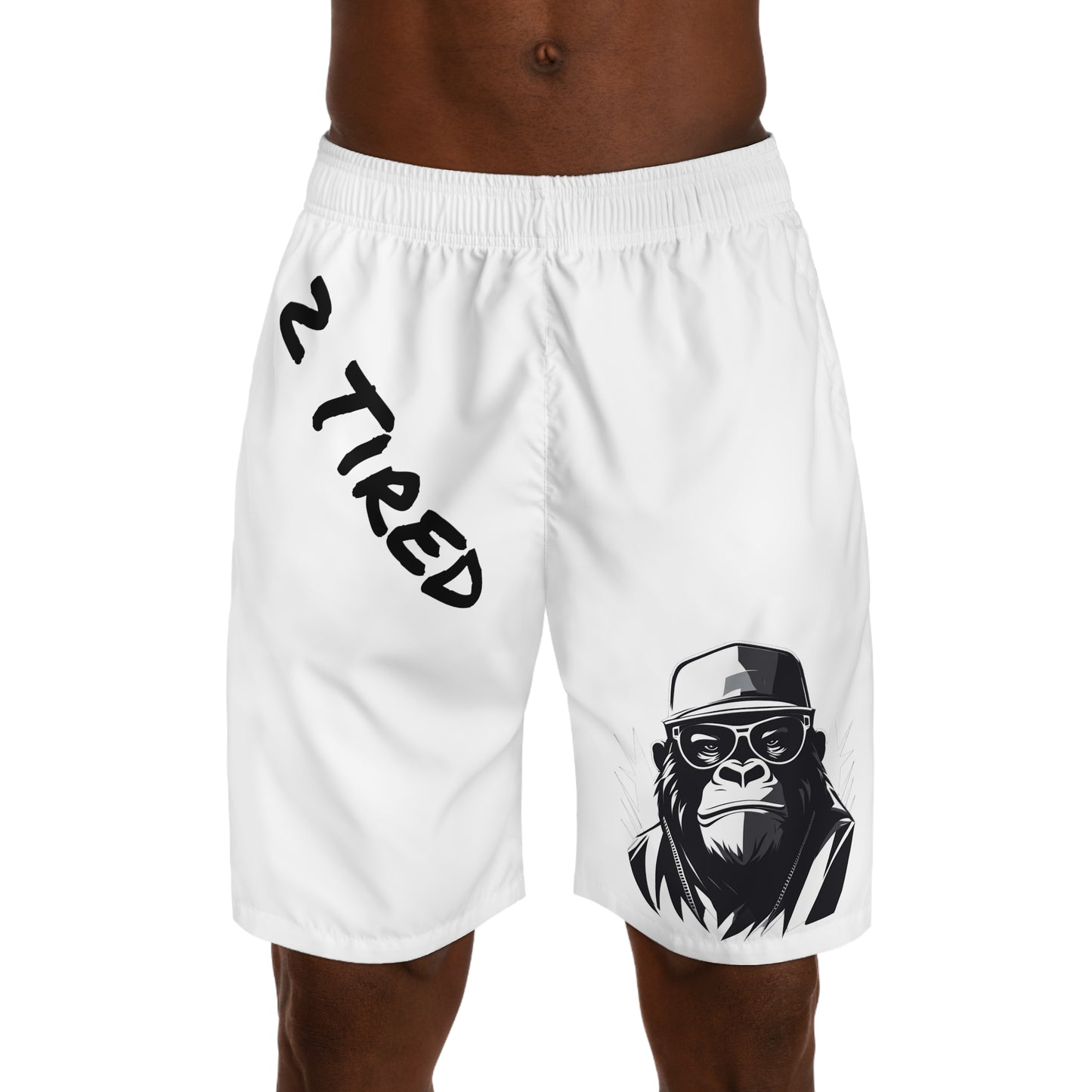 2 Tired Gorillaz, Men's Running Shorts (White)