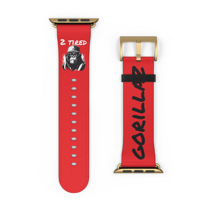 2 Tired Gorillaz, Vegan Leather Watch Band (Red)