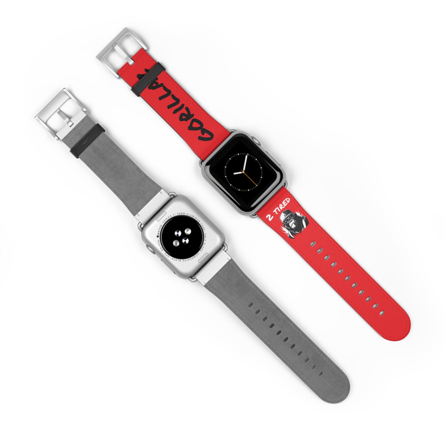 2 Tired Gorillaz, Vegan Leather Watch Band (Red)