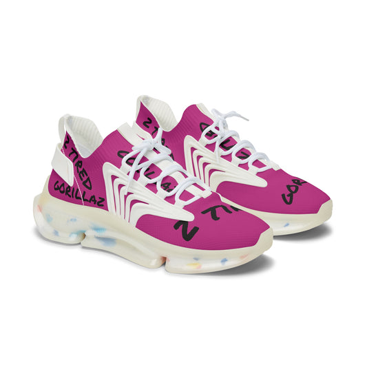 2 Tired Gorillaz, Women's Mesh Sneakers(Dark Pink/Black)