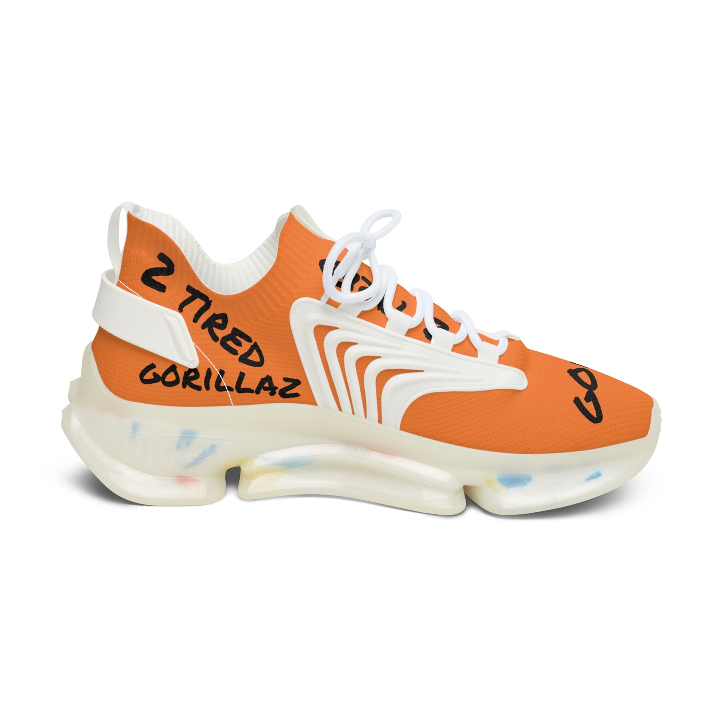 2 Tired Gorillaz, Women's Mesh Sneakers(Orange/Black)