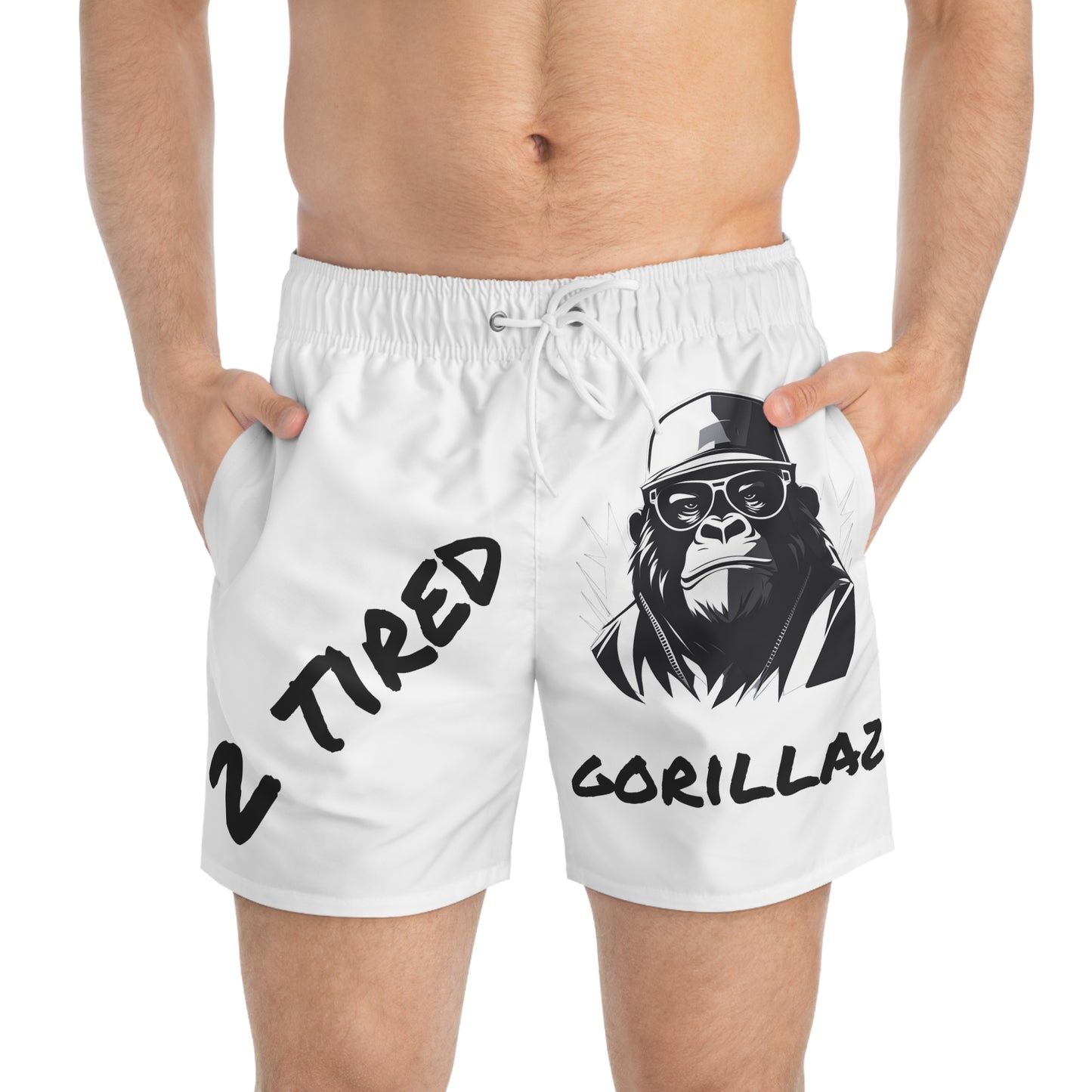 2 Tired Gorillaz, Swim Shorts (White)