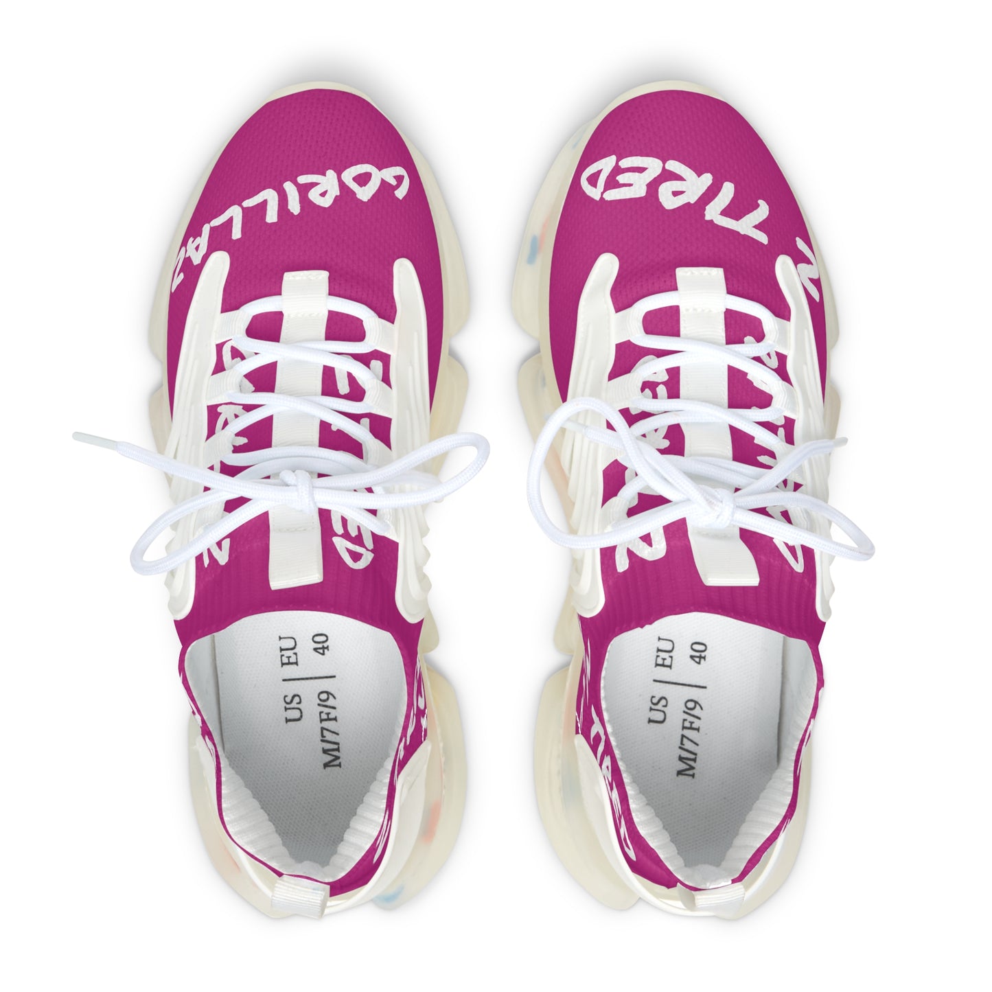 2 Tired Gorillaz, Women's Mesh Sneakers(Dark Pink/White)