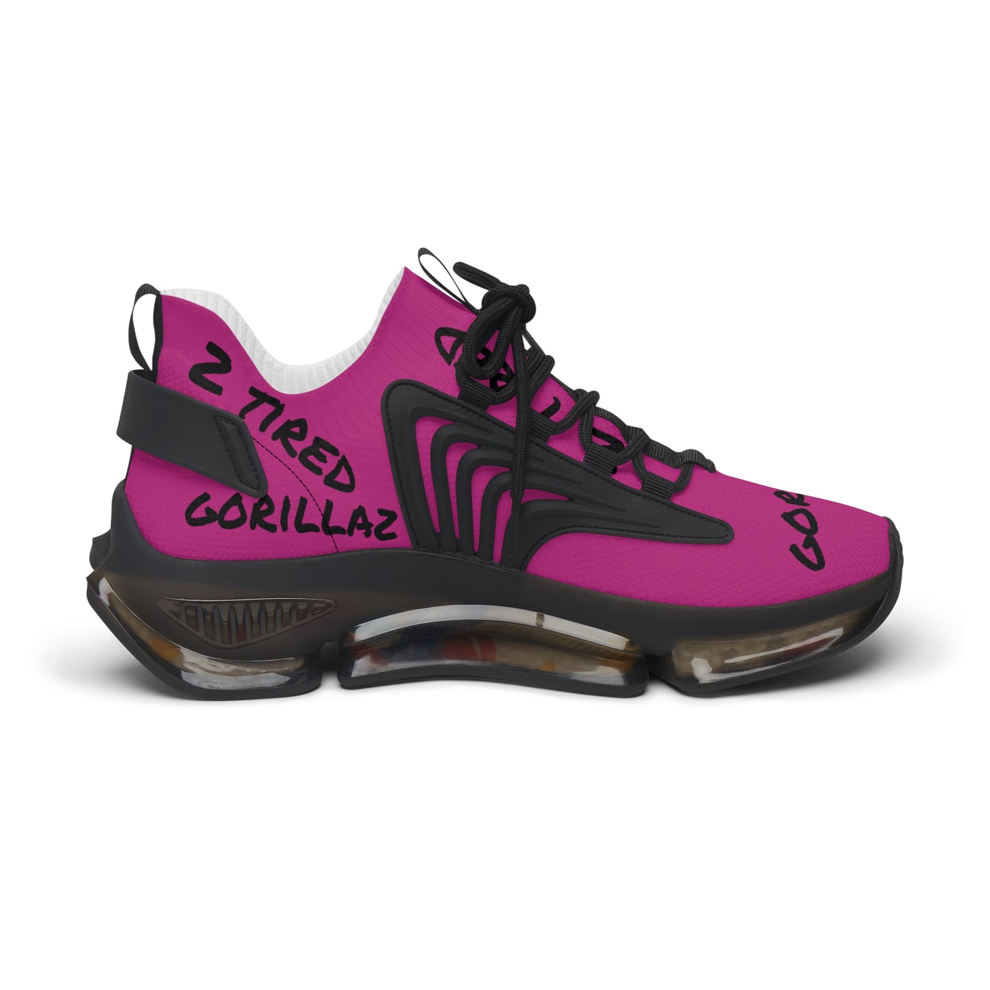 2 Tired Gorillaz, Women's Mesh Sneakers(Dark Pink/Black)