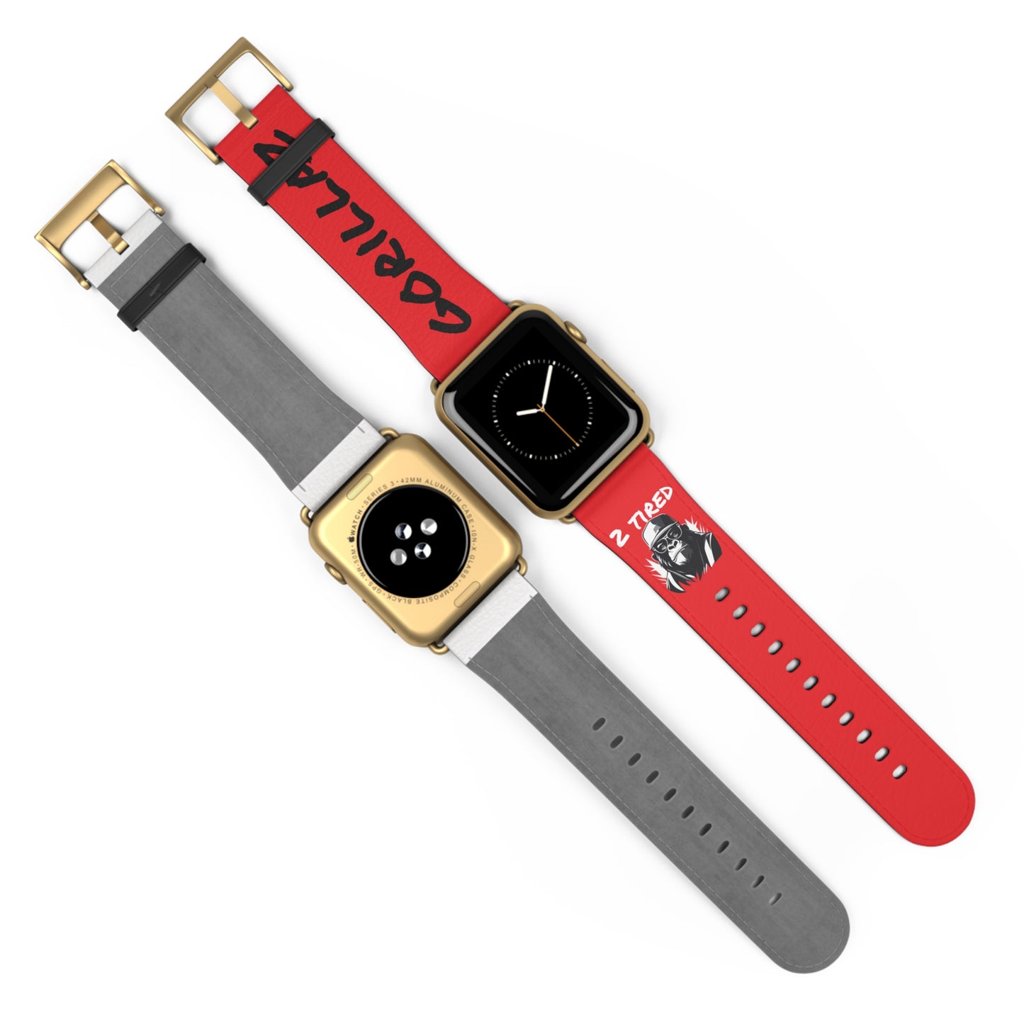 2 Tired Gorillaz, Vegan Leather Watch Band (Red)