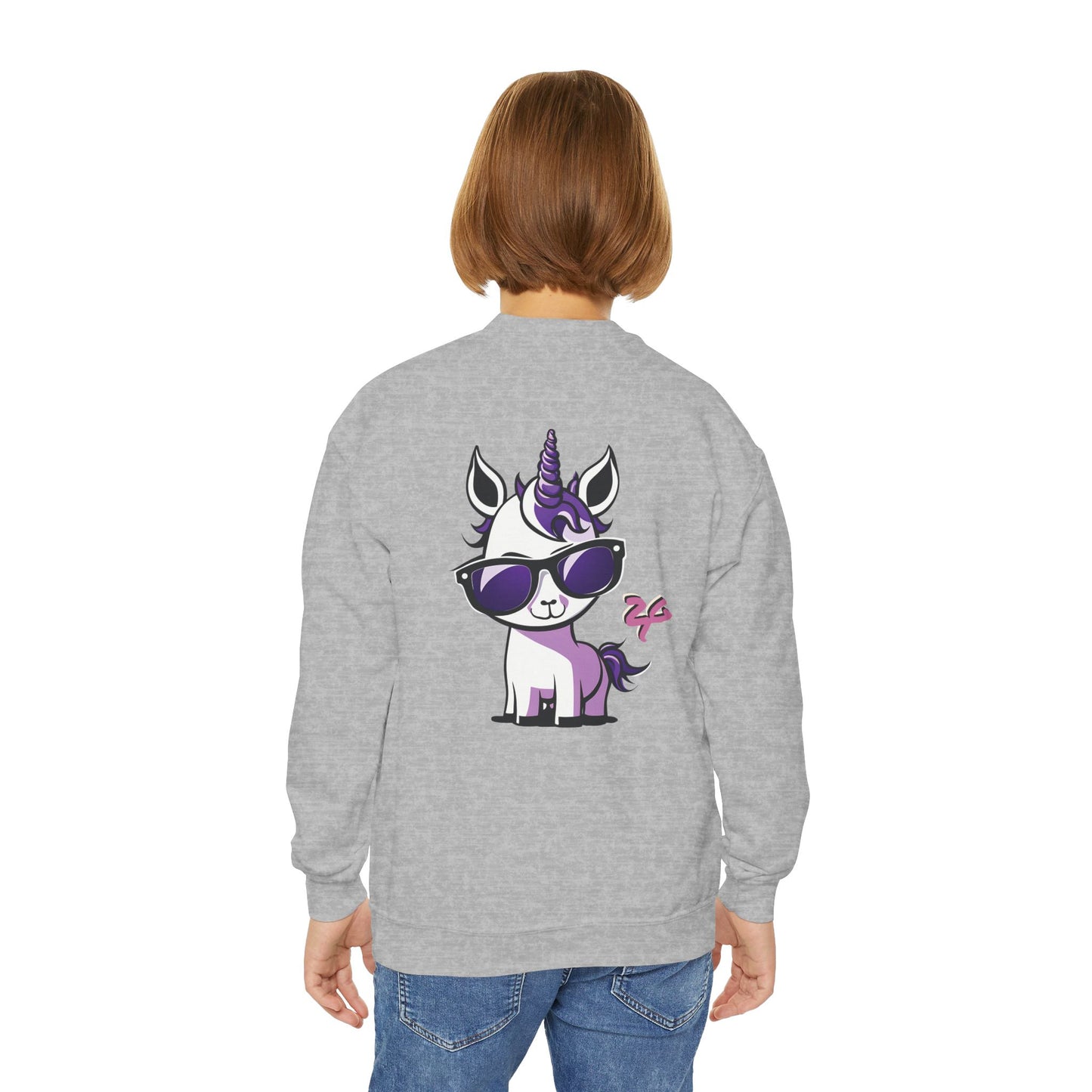 2 Tired Gorillaz, (Lina Unicorn (back)) Teen Crewneck Sweatshirt