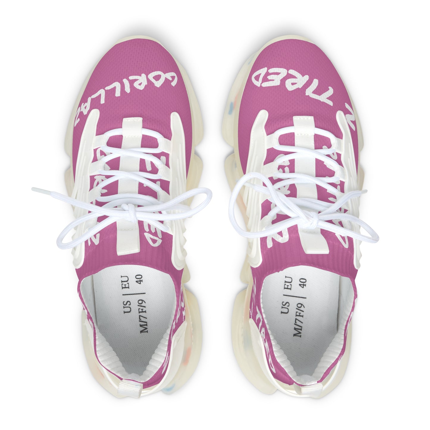 2 Tired Gorillaz, Women's Mesh Sneakers(Pink/White)